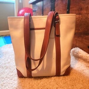 COACH VINTAGE White and Brown Leather Tote Shoulder Bag Purse